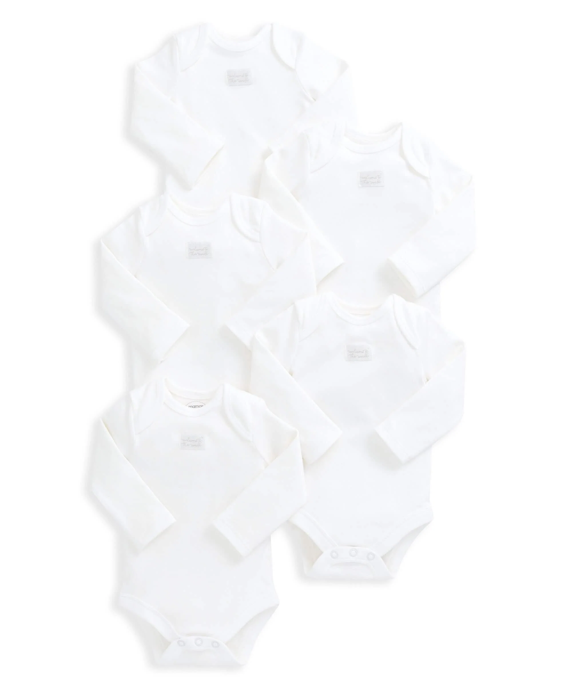 Organic Cotton Longsleeved Bodysuits (5 Pack) - White - Image 4