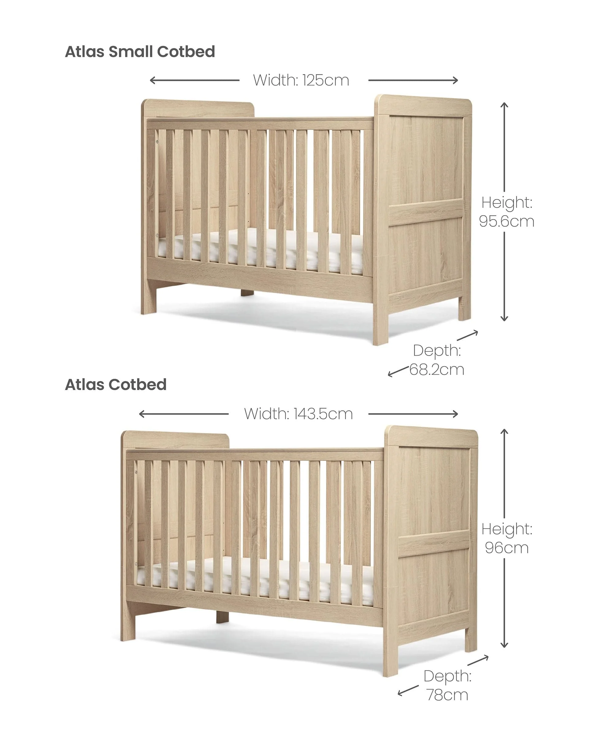 Atlas 3 Piece Small Cotbed Range with Dresser Changer & Wardrobe - Light Oak - Image 5