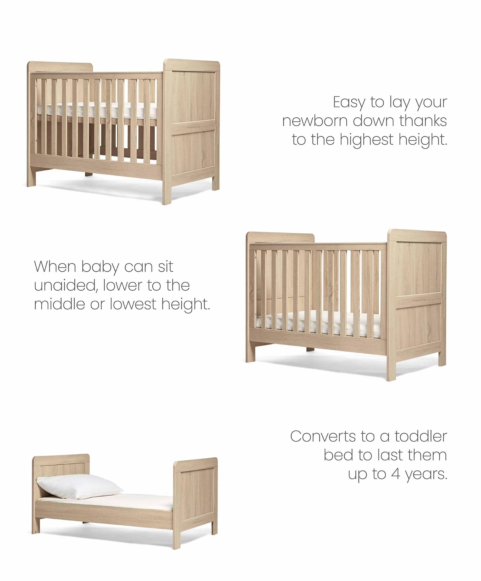 Atlas 3 Piece Small Cotbed Range with Dresser Changer & Wardrobe - Light Oak - Image 4